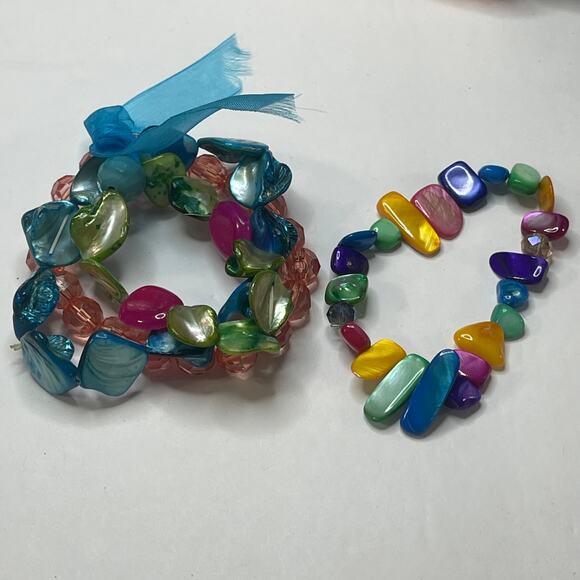 Set of multi colored faux stone beaded bracelets stretch style versatile trendy - Picture 1 of 9